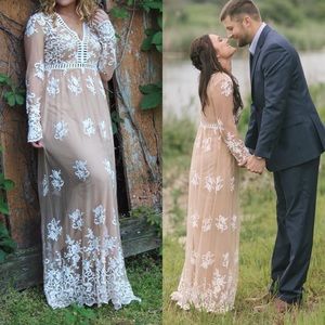 Nude & White Lace Maxi Dress